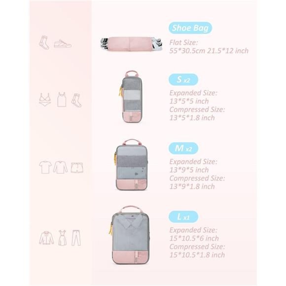 Compression Packing Cubes for Suitcases, 6 Set/4 Set/2 Set Travel Organizer Cube - Picture 4 of 6